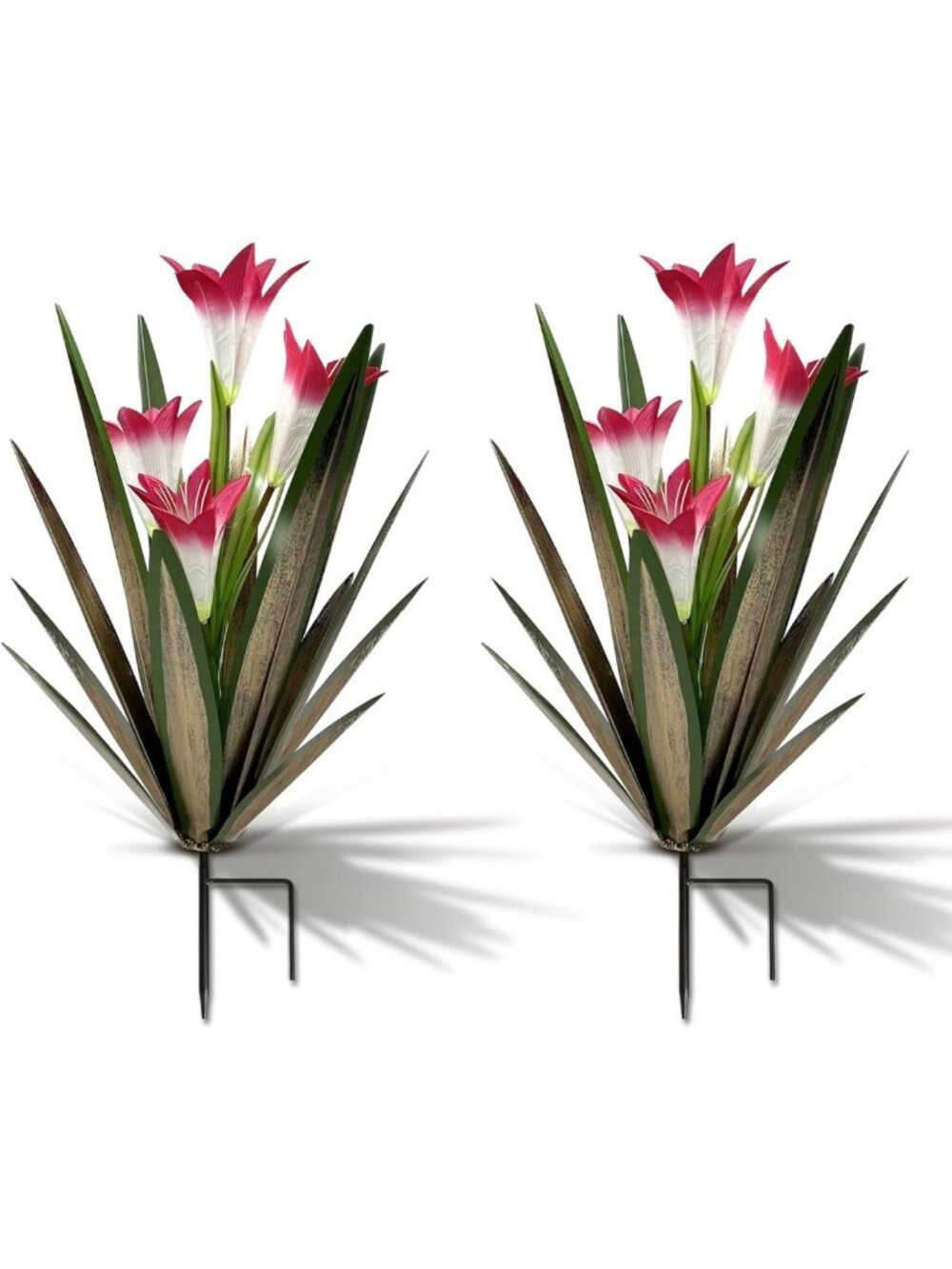 Hand-Painted Metal Agave Plant Yard Art - Outdoor Garden Decor with Red Lilies